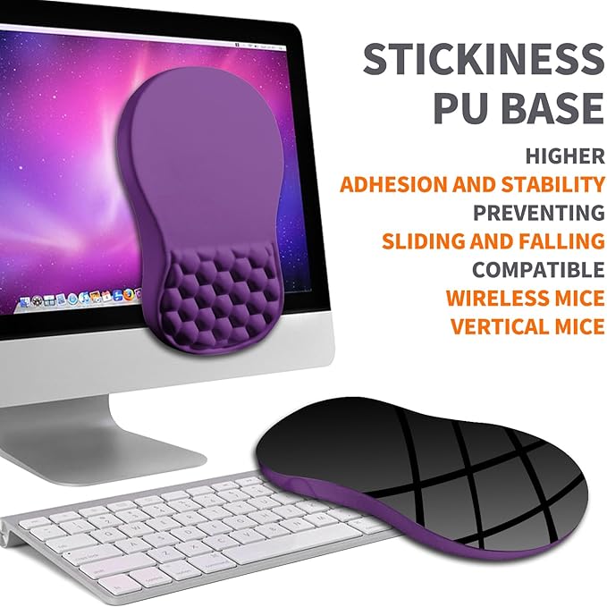 Ergonomic Joint Wrist Support Mouse Pad with Memory Foam Cushion Massage Bump Carpal Tunnel Pain Relief Mousepad Slope Design for Wrist Rest 11.8x7.9 in Dark Violet