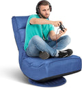 ERGOMASTER Reclining Folding Floor Gaming Chair for Home Office and Lounging Reading w/ 360-Degree Swivel 5 Adjustable Positions Tufted Cushions （Blue）