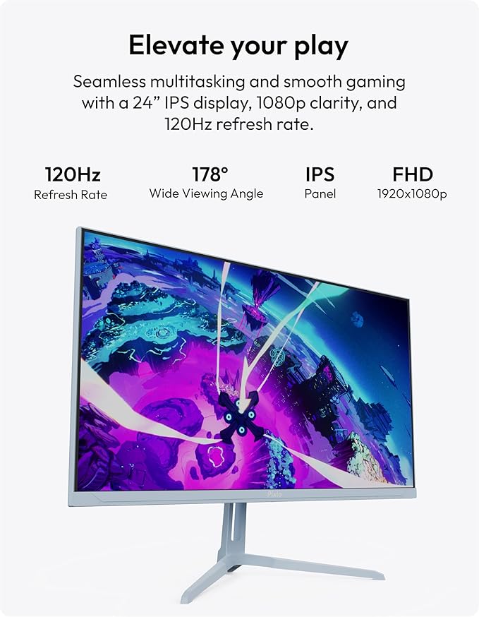 Pixio PX246 Wave Blue 24 inch 120Hz Refresh Rate FHD 1080p Resolution IPS Panel 4ms GTG Response Time Gaming Monitor and PS1S Wave Blue Single Monitor Arm
