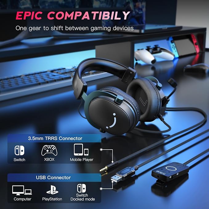 FIFINE Gaming Headset and XLR Dynamic Microphone Bundle USB Headset Set with 7.1 Surround Sound for PS5/PS4 Podcast Recording Mic with RGB Mute Button Headphones Jack for Vocal YouTube (H9+AM8)