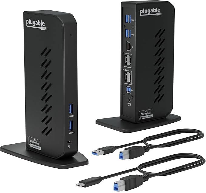 Plugable Dual DisplayPort &amp HDMI Docking Station - USB 3.0 &amp USB-C Laptop Dock for Dual Monitors DisplayLink Mac (Driver Required) ChromeOS &amp Windows Gigabit Ethernet and Audio (UD-695