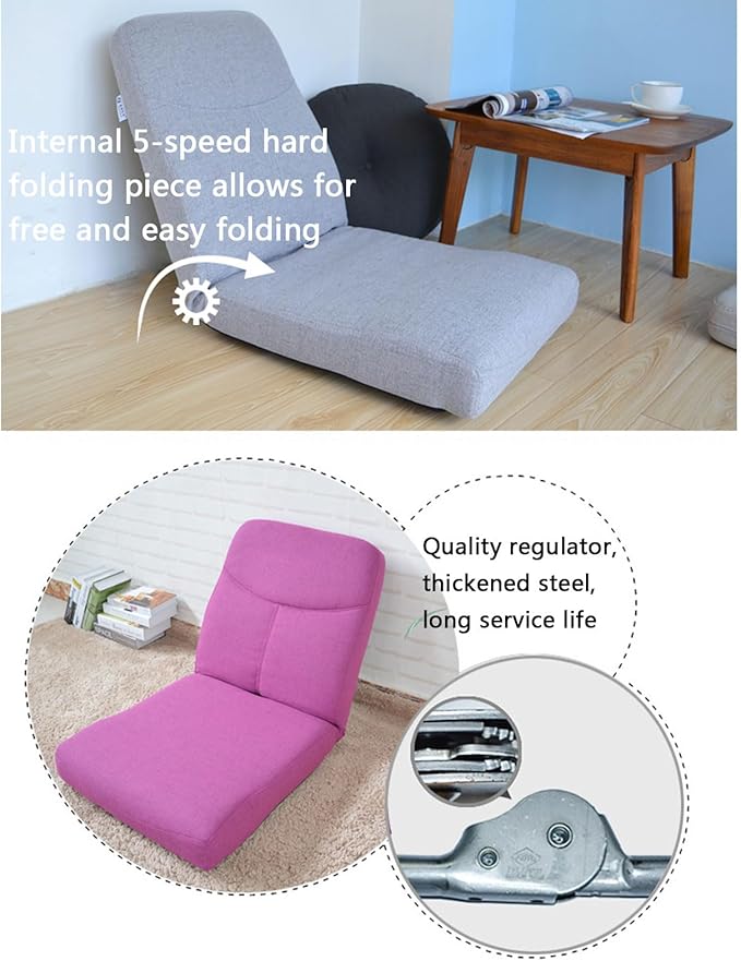 Floor Chair with Back Support Folding Sofa Chair with 5 Adjustable Position Padded Sleeper Bed Couch Recliner Floor Gaming Chair Beige-45x108cm