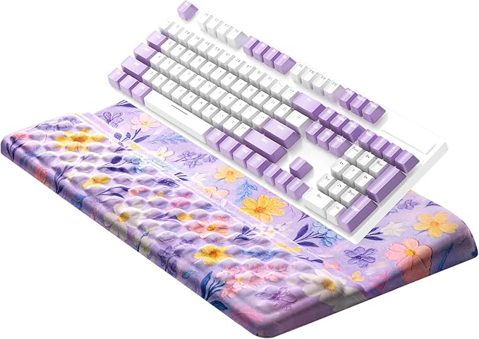Ospelelf Keyboard Wrist Rest Pad Comfy Ergonomic Keyboard Stand Riser Holder Computer Wrist Support Cushion forTyping Purple Flower