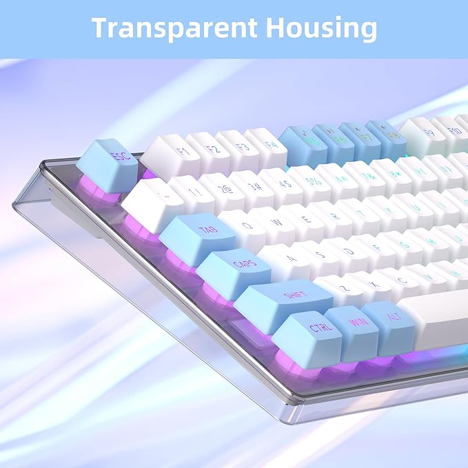 MageGee V550 Wireless Gaming Keyboard and Mouse 2.4G Full-Sized RGB LED Computer Keyboards with Transparent Shell Rechargeable Quiet Cordless Mouse &amp Keyboard Combo for Laptop/PC (Blue &amp Whi