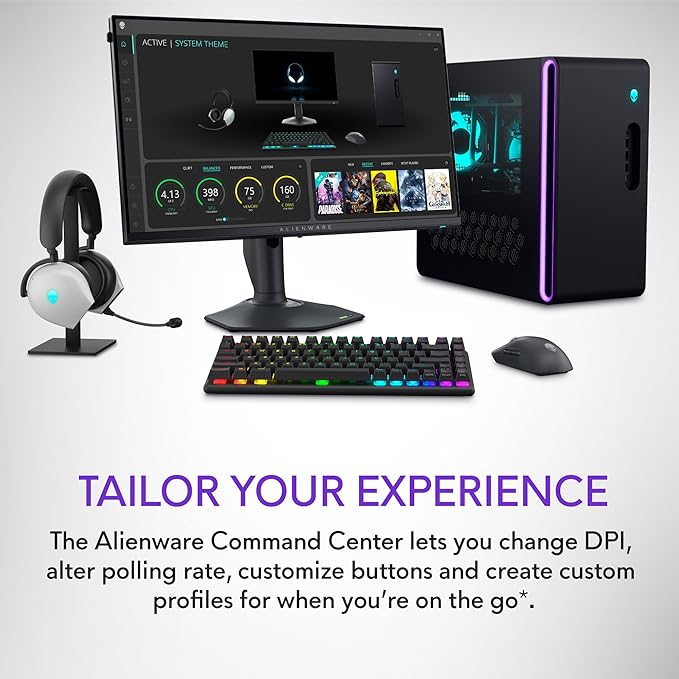 Alienware Pro Wireless Gaming Mouse - 2.4GHz Gaming Wireless/USB Wired Connectivity Adjustable DPI Optical Sensor Technology 6 Programmable Buttons 650 IPS Sensor Max Speed - Dark Side of the Moon