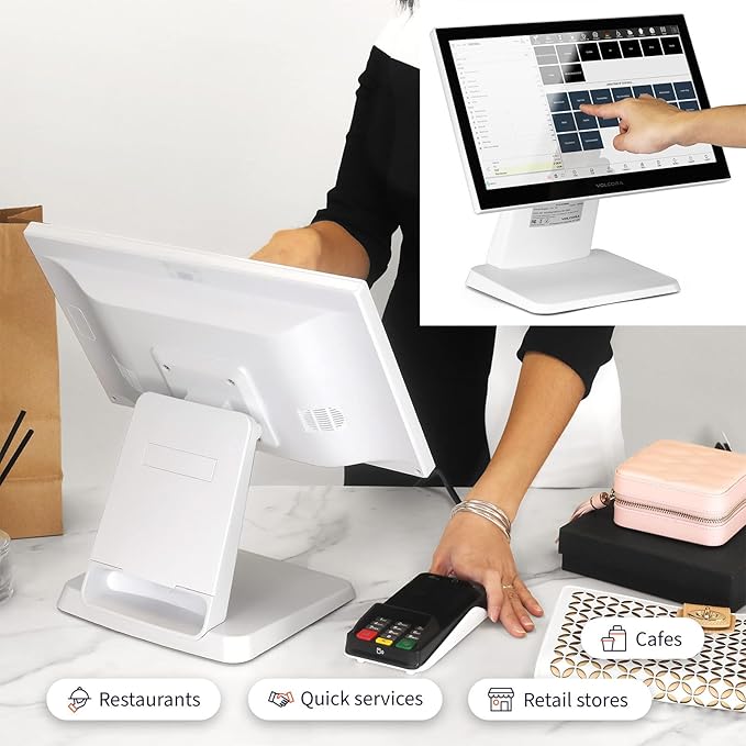 POS System POS Cash Register with 15 Inch Touch Screen CPU N2930 4GB RAM 64GB SSD Windows 10 for Retail Restaurant Retail Cafe Clubpospos System