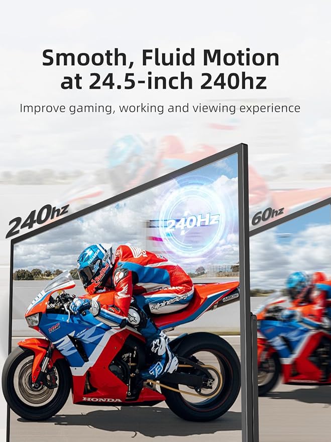 Portable Monitor 24.5” 240Hz Gaming Monitor with FreeSync HDR 0.1ms 180° Adjustable stand &amp VESA USB-C &amp HDMI 2000:1 Contrast 400Nits IPS Large Travel Second Screen for Laptop Game Con