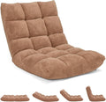 14-Position Floor Sofa Folding Gaming Sofa Chair Comfy Cushions &amp Study Steel Frame Angle Adjustable Sleeper Bed Couch Recliner (Tan)