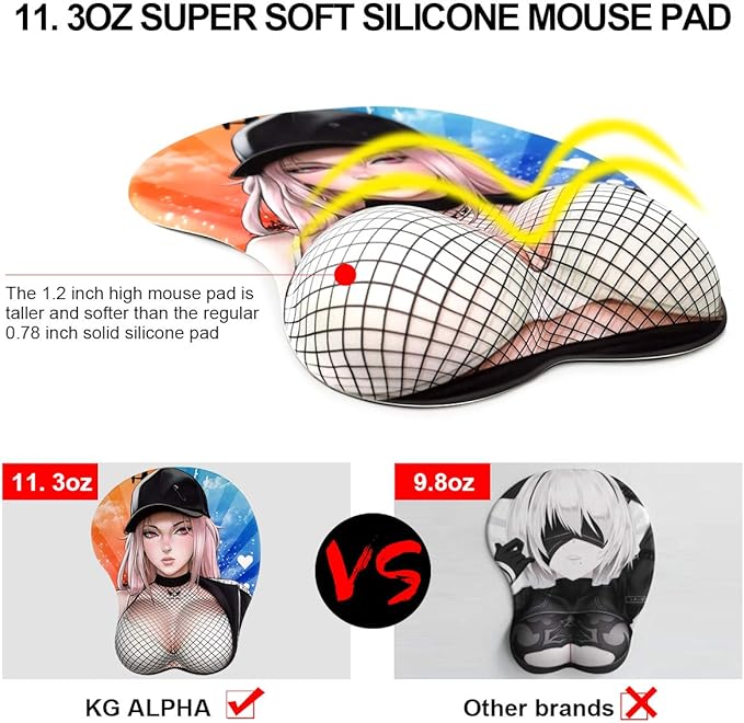 3D Anime Gaming Mousepad Ergonomic Mouse Pad with Wrist Support Rest Mousepad Gel Wrist Rest Memory Foam Non-Slip &amp Pain Relief for Computer Wireless Home&ampOffice Streetwear Chloe KG Alpha