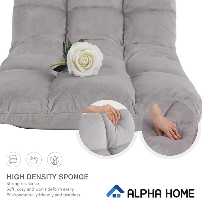 ALPHA HOME Adjustable Floor Chair with Backrest &amp Cushion Dorm Rocker 4 Positions Video Gaming Chair Folding Lazy Sofa Recliner Living Room Seating Lounge Chair for Reading Watching TVGrey