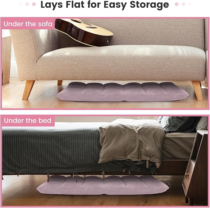 MAT EXPERT Floor Chair with Back Support Floor Gaming Chair w/ 14 Adjustable Position Soft Coral Fleece&ampAlloy Steel Frame Foldable Padded Lazy Couch Recliner for Meditating (Pale Pink Large)