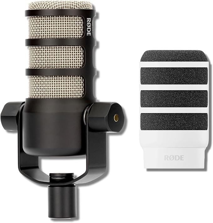 Rode PodMic Cardioid Dynamic Broadcast Microphone with WS14 PodMic Pop Filter - White
