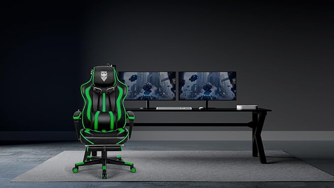 Vonesse Gaming Chair with Footrest Big and Tall Gamer Chair with Massage Reclining Computer Gaming Chair for Adults Ergonomic Game Chair for Teens High Back Video Game Chairs(Green/Black)