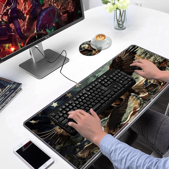 Ergonomic Keyboard Wrist Rest &amp Mouse Pad Wrist Rest SetLarge Gaming Desk Mat 31.5x 11.8 with Non-Slip BaseMemory FoamEasy Typing Pain Relief for Home &amp OfficePatriotic American Flag Bal