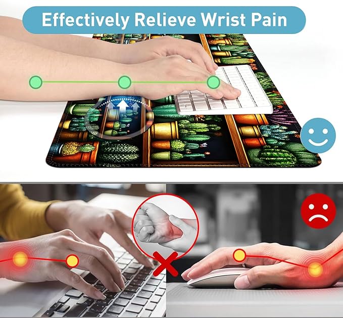 Large Mouse Pad and Keyboard Wrist Rest Desk Pad for Keyboard and Mouse 4-in-1 Large Gaming Mouse Pad with Wrist Support Desk Mat for Home Office Study GameCactus and Succulents