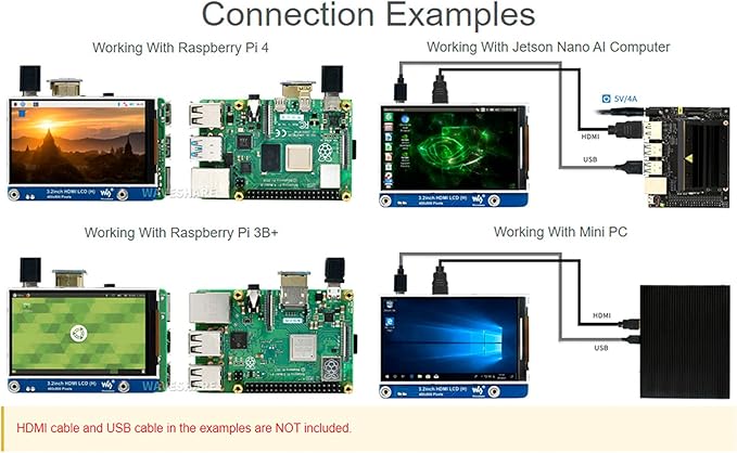 waveshare 3.2inch IPS LCD Display (H) for Raspberry Pi 4B/3B+/3B/2B/Zero/Zero W/Zero WH and Jetson Nano and Windows 11/10/8.1/8/7 480×800 Pixel Adjustable Brightness No Touch