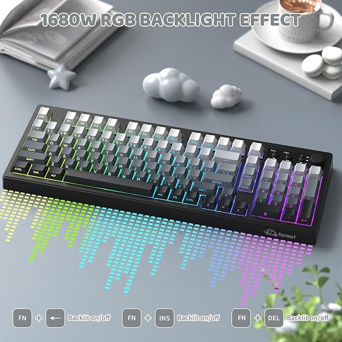 ZIYOU LANG K100 Wireless Gaming Keyboard99 Keys Tri-Mode BT/2.4GHz/USB-C Creamy Color Keyboard with Number Pad RGBMedia Knob Custom Programmable Computer Keyboards for PC/Mac/Xbox (Black)