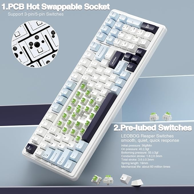 AULA F99 Wireless Mechanical Keyboard Hot Swappable Custom KeyboardPre-lubed Linear SwitchesGasket StructureRGB Backlit Gaming Keyboard (Blue&ampWhite) (Renewed)