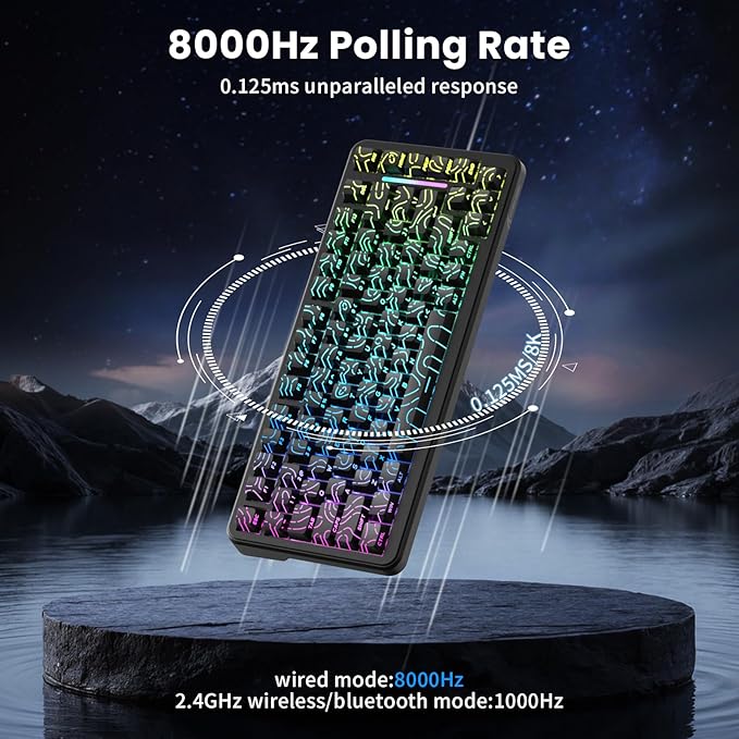 ATTACK SHARK X82 PRO HE Magnetic Gaming Keyboard8KHz Polling RateAdjustable Actuation Rapid TriggerTri-Mode Wireless PC Keyboard with 5000mAh BatteryCloud/Software Driver for Win/MacBlack Line
