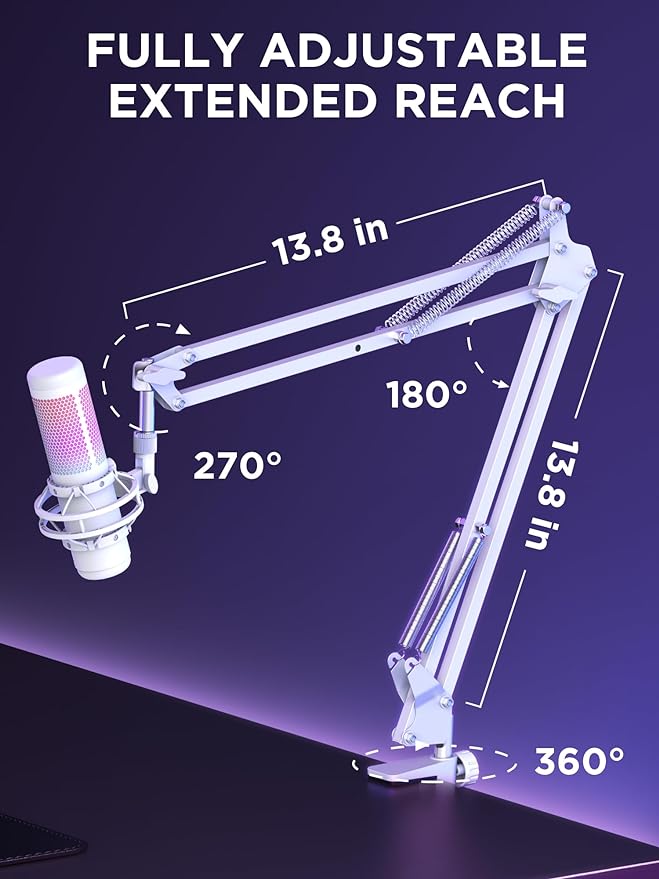 InnoGear Boom Arm Microphone Mic Stand for Blue Yeti HyperX QuadCast SoloCast Snowball Fifine Shure SM7B and Other Mic White