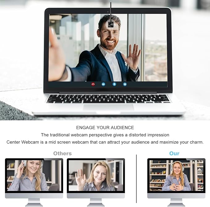 1080P Middle Screen Webcam Auto Focus with Microphone Eye to Camera for Online Teaching Video Calls Recording and Meetings