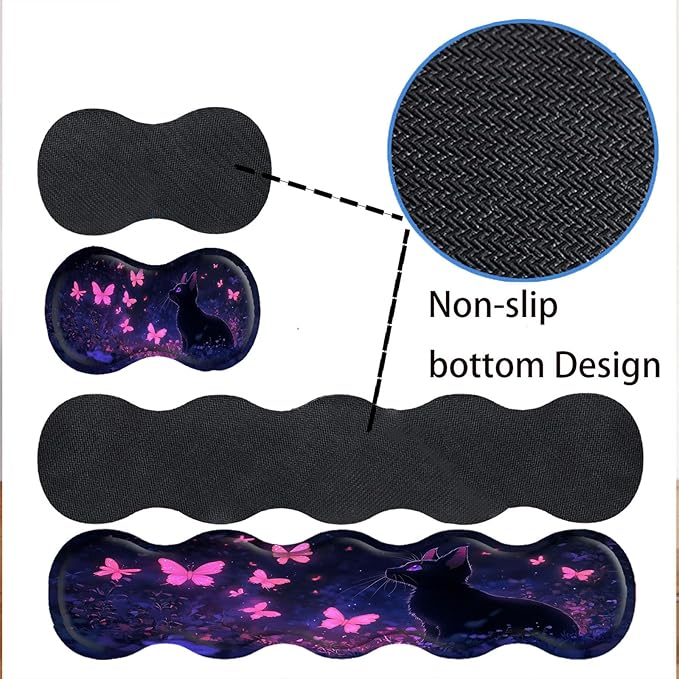 Keyboard Mouse Pad SetLarge Desk Pad+Keyboard Wrist Rest+Mouse Wrist Support+CoasterEasy Typing Pain Relief Non-Slip Wrist Support Mousepad Set Home OfficeCat and Butterflies