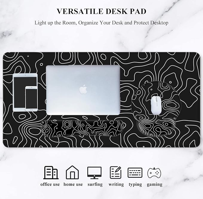 LATEEFAH Mouse Pad with Wrist Rest Large Mouse Pad Ergonomic Gaming Desk Pad Keyboard Wrist Rest Set 4-in-1 Desk Mat Keyboard Mat for Home Office