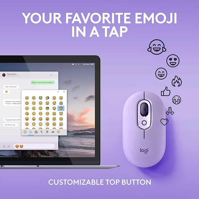 Logitech POP Mouse Wireless Mouse with Customizable Emojis SilentTouch Technology Precision/Speed Scroll Compact Design Bluetooth Multi-Device OS Compatible - Cosmos