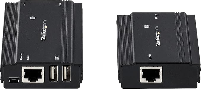 StarTech.com 4-Port USB 2.0 Extender Hub Over Single CAT5e/CAT6 Ethernet Cable (RJ45) - 330ft (100m) - USB Extender Hub Adapter Kit - Metal Housing - Externally Powered - 480 Mbps TAA