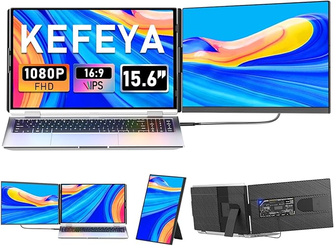 KEFEYA Laptop Screen Extender 15.6 FHD 1080P IPS Laptop Monitor Extender Detachable Portable Monitor for Laptops 13-17.3 with Breath Light Plug n Play for Windows/Mac/Android/Switch/PS5
