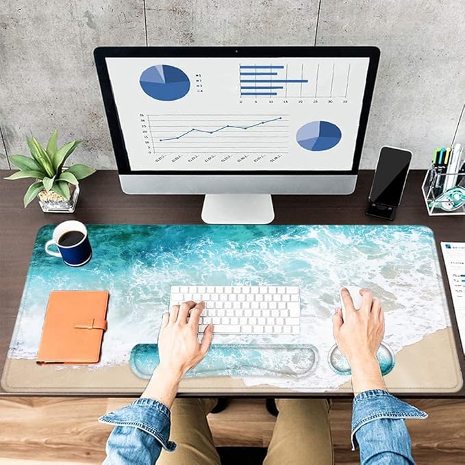 LATEEFAH Desk Mat Mouse Pad with Wrist Rest 4-in-1 Large Mouse Pads for Desk Ergonomic Mouse Pad and Keyboard Wrist Rest Gaming Keyboard Mat for Office Home