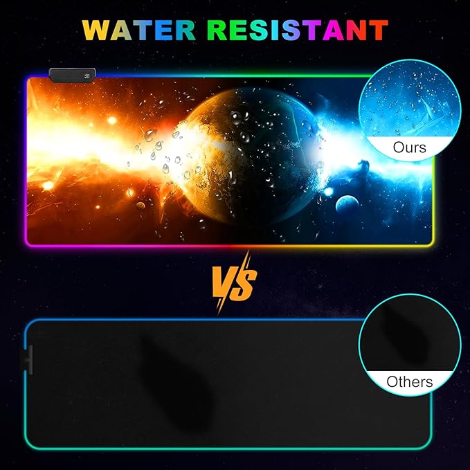 ARTSO RGB Gaming Mouse Pad Large Extended LED Mouse Mat XXL 35.4x15.7 inch 14 Lighting Modes 2 Brightness Non-Slip Rubber Base Mousepad Waterproof Keyboard MatUniverse Space Starry Sky