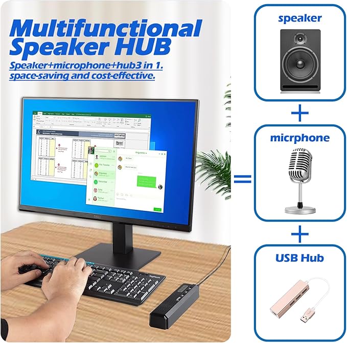 3 in 1 USB Computer Speaker with Microphone PC Laptop Desktop Conference Speaker with Mic for Smart Home Office and Online Study360 Degree Enhanced