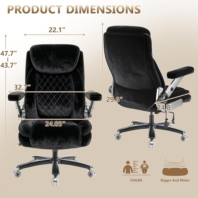 650LBS Fabric Heavy Duty Office Chair with 5D Flip ArmsComfy Big and Tall Executive Office Desk Chair with Pocket Spring CushionHigh Back Computer Chair with Lumbar SupportDual Rubber Wheel