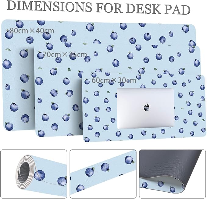 Cute Blueberry Blue Extended Gaming Keyboard Mouse Pad Non-Slip Leather Home Office Desk Mat Protector Laptop Desk Pad Writing Pad