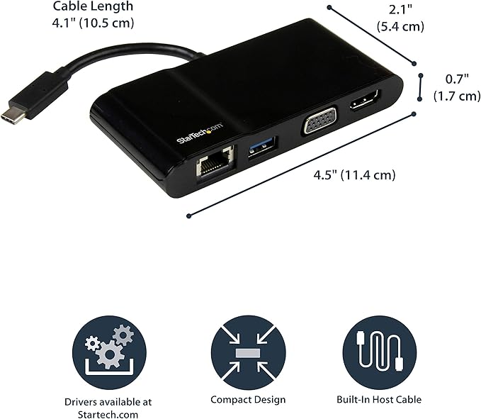 StarTech.com USB-C Multiport Adapter - USB-C Travel Dock with 4K HDMI or 1080p VGA Gigabit Ethernet 5Gbps USB-A 3.0 - Discontinued Limited Stock &amp Replaced by DKT31CHVL (DKT30CHV)