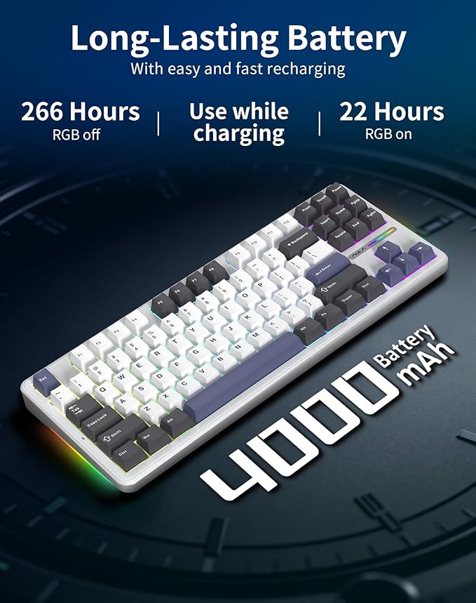 Aula F87 Pro Wireless Mechanical Keyboard 87-Key TKL Tri-Mode (BT5.0/2.4G/USB-C) Hot Swappable Gasket Mount Keyboard 4000mAh Battery RGB Backlit PBT Keycaps Custom Gaming Keyboard for PC Mac