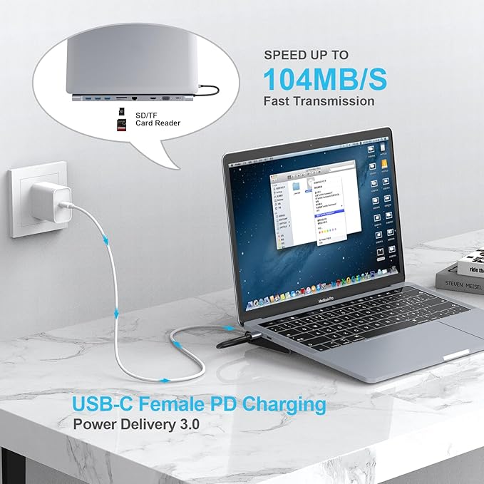 Docking Station10 in 1 Docking Station Dual Monitor with 4k HDMI Vga 3xusb 3.0 Pd 100w Ethernet SD/TF Slots Audio/Mic USB Adapter for Laptop