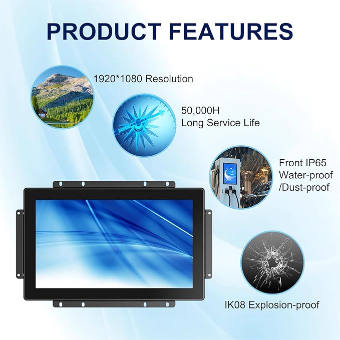 15.6 Inch Capacitive Touch Screen Monitor 1920x1080 Industrial Touch Display Metal Housing HD-MIVGA Input Open Frame Touchscreen Monitor for Industrial Automation Control