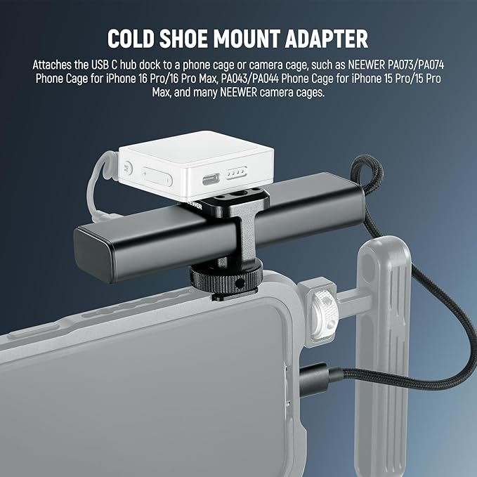 NEEWER USB C Hub Dock with Cold Shoe Adapter 4 in 1 Multiport Adapter Dongle with 3X USB C Port 3.1 Gen2 &amp 1x 100W PD 10Gbps Compatible with iPhone 16 15 iPad Mac Android PC Laptop PS020E