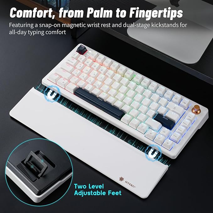 Wireless Mechanical Keyboard with Knob &amp Wrist Rest Hot Swap Gasket Custom Structure Creamy Pre-lubed Tactile Switches RGB Backlit Bluetooth/Type-C/2.4G Gaming Keyboard for Win/Mac (White)