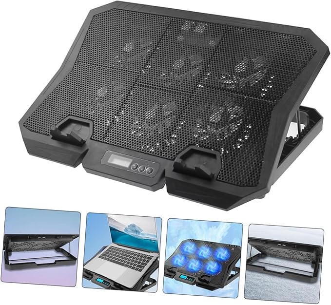 Laptop Cooling Pad with 6 Silent Fans Adjustable Speed Blue LED Cooling Stand for 15.6-inch Laptops for Gaming and Office Use