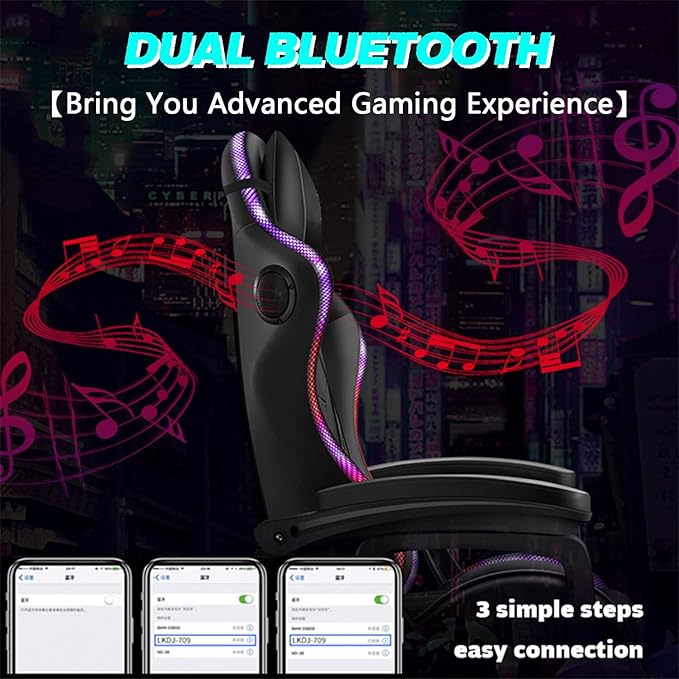 XOOFMASS Gaming Chair with Bluetooth Speakers Video Game Chairs with LED Lights Ergonomic Gaming Chair with Full Massage Lumbar Support 360°Swivel Massage Office Computer Chair for AdultsWhite