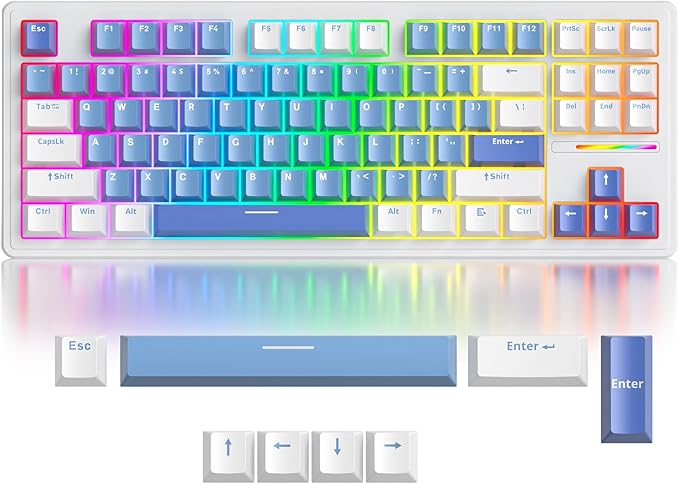 Owpkeenthy 75 Percent Gaming Keyboard Gasket Mounted87 Key Wired TKL Mechanical Keyboard Hot Swappable Linear Pre-lubed Linear Switch South-Facing RGB Backlit for PC Laptop (N-Blue)
