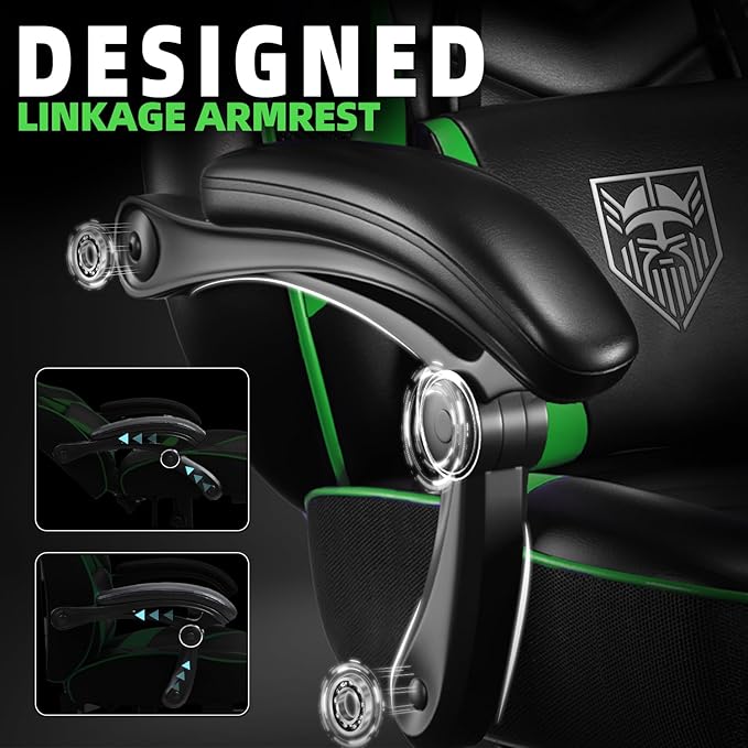Vonesse Gaming Chair Big and Tall Gaming Chair with Footrest and Massage Gaming Chairs for Adults with Lumbar Support Ergonomic High Back Computer Chair with Pocket Spring Cushion (Green/Black)