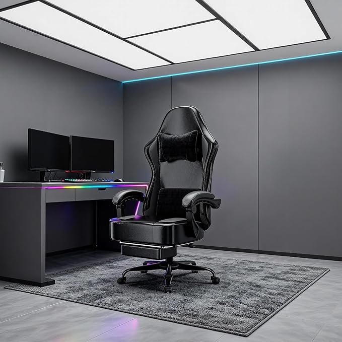 Gaming Chair with Pocket Spring Cushion and Footrest Ergonomic Computer Chair for Adults Breathable PU Leather Game Chair