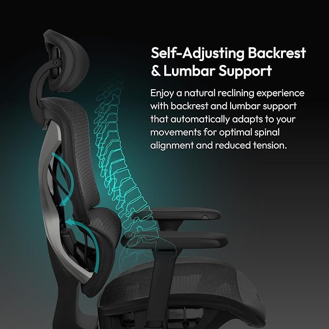 THUNDERX3 XTC Ergonomic Office Chair for Adults Gaming Chair High Back Desk Chair Synchronous Tilt Self-Adjusting Lumbar Support and Backrest Adjustable Headrest Breathable Mesh Black