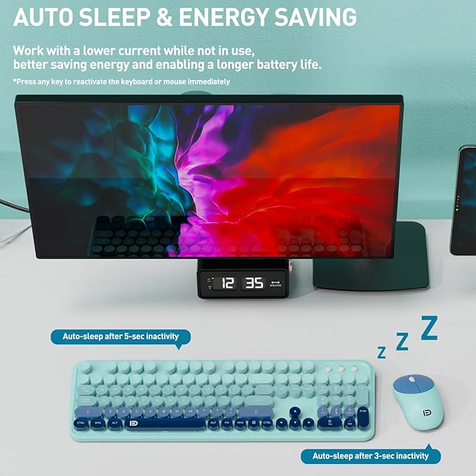Wireless Keyboard and Mouse Combo 2.4 GHz Wireless Full-Sized Typewriter with Round Keycaps Mouse and Keyboard for Windows Computer Desktop PC Laptop (GradientBlue)