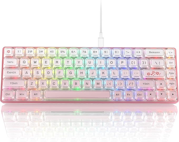 Womier 60% Keyboard Gaming Pink - Wired Creamy Mechanical Keyboard WK68 Hot-Swappable RGB Custom Mini Key Board with Arrow Keys/Software Supported Prelubrication Linear Switch (WK68-Pink)