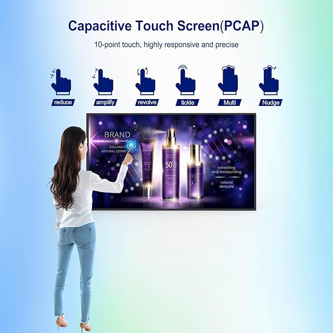 32inch Digital Display 700nits High Brightness Touchscreen Indoor Digital Signage LCD Advertising Display CMS/USB/WiFi/Port Player Smart Split Screen 7/24 Timer Switch